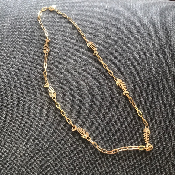 Betsey Johnson Jeweled Gold Fishbone Necklace - Picture 2 of 4